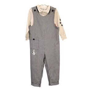 Boys n Berries 2-Pc Outfit 4T Black White Houndstooth Longalls &Top Puppy Detail
